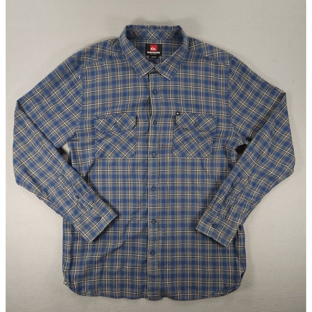Quicksilver Long Sleeve Plaid Flannel Shirt Blue/Grey Men's Size XL